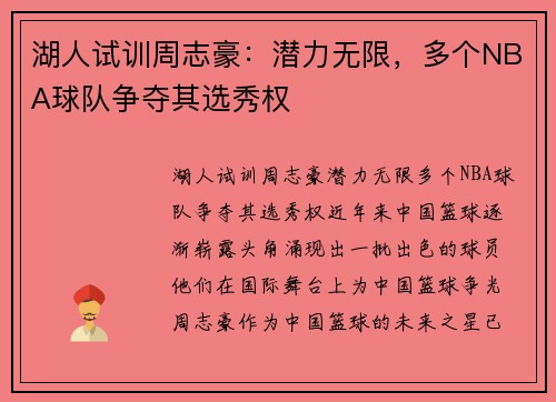 湖人试训周志豪：潜力无限，多个NBA球队争夺其选秀权