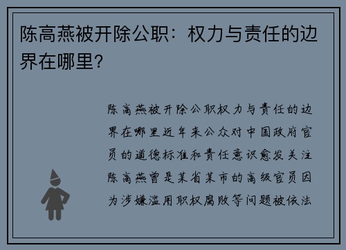 陈高燕被开除公职：权力与责任的边界在哪里？